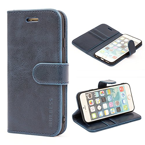 Mulbess Custodia Per Iphone 6S / Iphone 6, Cover Magnetica Flip Con Chiusura, Fessura Carte Portafoglio, Portacellulare Protezione, Vintage Navy Blu