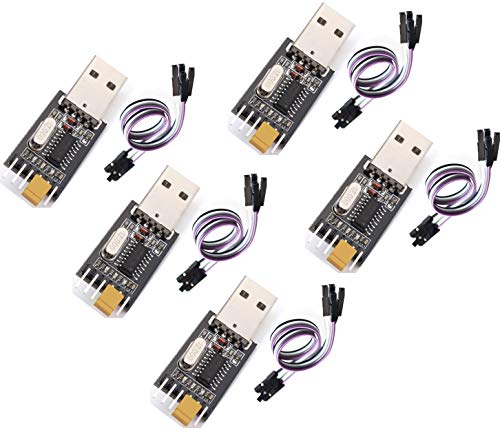 Tecnoiot 5Pcs Usb To Ttl Converter Uart Module Ch340G Ch340 3.3V 5V Switch + Cable