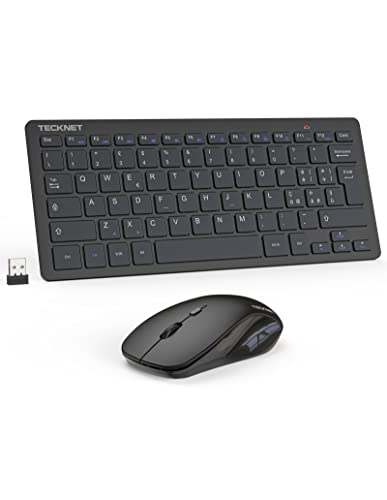 Tecknet Set Tastiera E Mouse Wireless, 2.4G Silenzioso Con Ricevitore Nano Usb, 12 Scorciatoie Multimediali Per Computer, Pc, Laptop, Desktop, Smart T