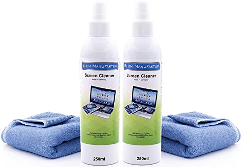 Blum - 2X 250Ml Pulizia Dello Schermo + 2X Panno Microfibra. Pulizia Perfetta Di Tutti Gli Schermi E Display. Senza Striature E Senza Strisce.