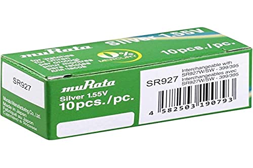 Murata Sr927-Pbww - Batteria A Bottone 395, In Ossido D'Argento, 52 Mah, 1,55 V, 10 Pezzi