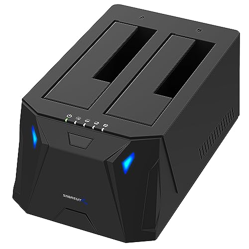 Sabrent Docking Station Ssd/Hard Disk Esterno/Hdd 2.5/3.5 Pollici, Usb 3.2 Gen 1, 2 Slot Per Ssd/Hdd, Con Alimentatore, Per Ssd Sata Fino A 22Tb, Con