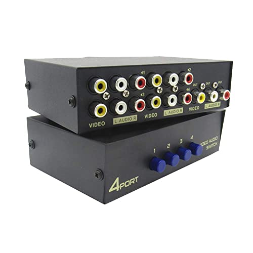 Bolwins E32Cs - Interruttore Av A 4 Porte, 3 Rca Av Audio Video Splitter Adattatore Rca 4 In 1 Out Composite Video L/R Audio Box Per Console Di Gioco