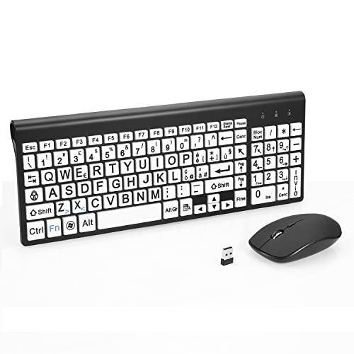 Tastiera E Mouse Wireless Da 2,4 G Con Stampa Di Grandi Dimensioni A Grandezza Naturale Con Stampa Extra Large Per Bambini E Anziani Ipovedenti