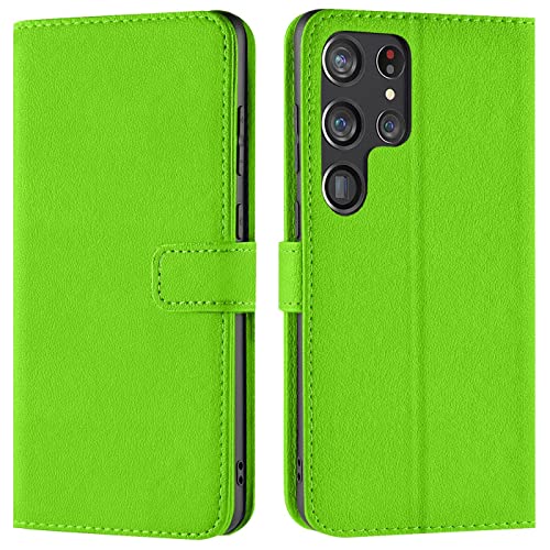 Verco Custodia Per Samsung S22 Ultra 5G, Case Per Samsung Galaxy S22 Ultra Cover Pu Pelle Portafoglio Protettiva, Verde