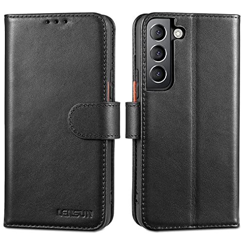Lensun Cover Per Samsung Galaxy S22, Custodia In Vera Pelle [Rfid Blocking] Libro Con Portafoglio Chiusura Magnetico Flip Custodie Cuoio Per Telefono 