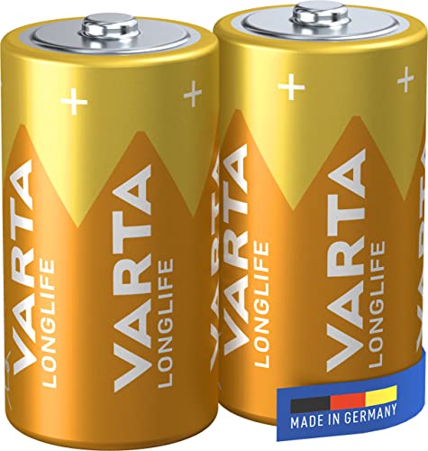 Varta Longlife Batterie C Baby Lr14 (Pacco Da 2) Batteria Alcaline - Made In Germany - Ideali Per Telecomandi, Radio, Sveglie E Orologi