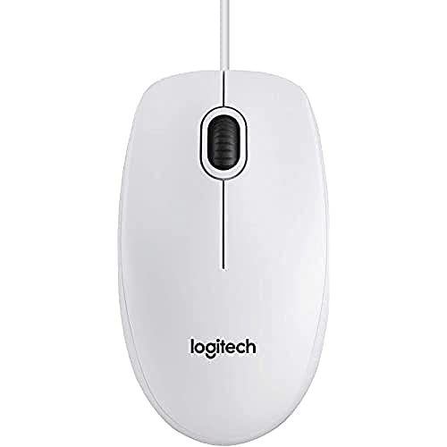 Logitech B100 Mouse Usb Cablato, 3 Pulsanti, Rilevamento Ottico, Ambidestro, Pc / Mac / Laptop / Chromebook - Bianco