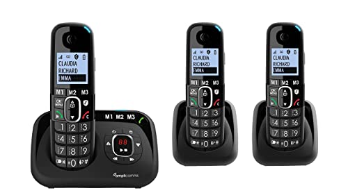 Amplicomms Per Delta 3 Telefoni Cordless Trio Amplificato Per Anziani Suoneria 90Db Volume 35Db Segreteria Telefonica Call Blocco Chiamate Indesiderat