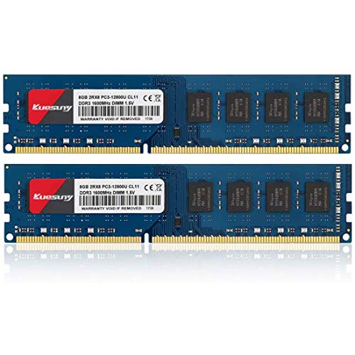 Kuesuny 16Gb Kit (2X8Gb) Ddr3 1600Mhz Udimm Ram Pc3-12800 Pc3-12800U 1.5V Cl11 240 Pin 2Rx8 Dual Rank Non-Ecc Unbuffered Desktop Computer Memory Ram M