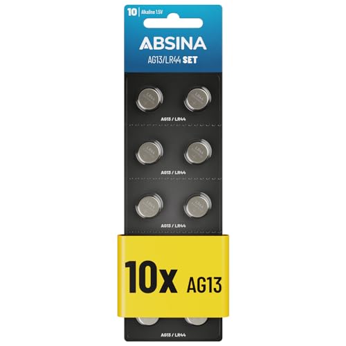 Absina 10X Pile Lr44 Ag13 - Batterie Lr44 Da 1,5 V A Prova Di Perdite E Longevoli - Lr1154 / L1154 / L1154F / G13 / G13A / 13Ga / 157 / V13Ga / Px76A 
