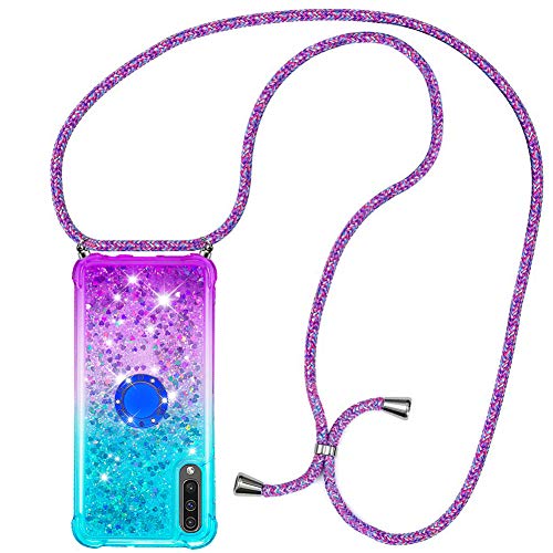 Mxkoco Custodie Tracolla Cordini Custodia Per Cellulare Girocollo Per Samsung Galaxy A50/A505/A30S/A50S Cover Tracolla/Glitter Liquido Sabbie Mobili+C
