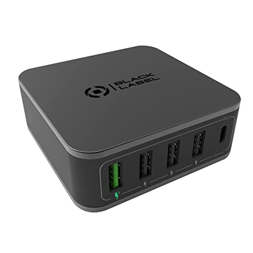 Celly, Power Station Linea Black Label, Power Bank Con 4 Porte Usb E 1 Porta Usb-C, Tecnologia Power Delivery E Qualcomm Qc30, Carica Simultanea Fino