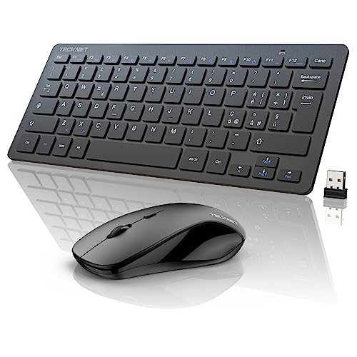 Tecknet Set Tastiera E Mouse Senza Fili, 2.4Ghz Slim Full-Size Avanzato Combo Tastiera Mouse Wireless Con Ricevitore Nano Usb Per Laptop, Pc
