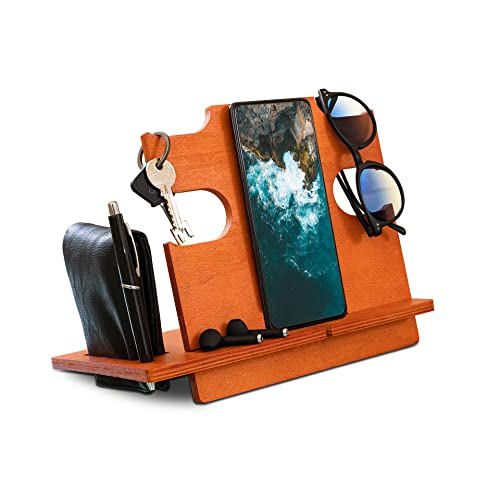 Lac Docking Station Legno - Idee Regalo Uomo Compleanno O Anniversario - Svuotatasche O Portaoggetti Scrivania (Cherry)