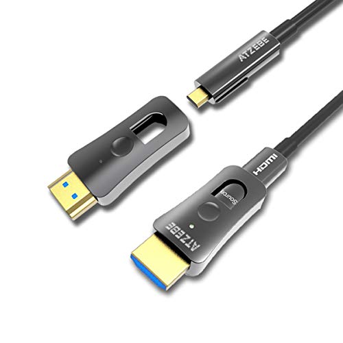 Atzebe Cavo Hdmi Fibra Ottica - 10M, Cavo Hdmi 4K Supporta 4K@60Hz Hdr 4: 4: 4 8Bit, 18Gbps, 3D, Arc, Hec, Cec, Hdcp 2.2 Con Connettori Dual Micro Hdm