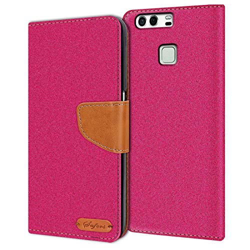 Verco Huawei P9 Custodia Per Cellulare, Caso Tessuto Per Huawei P9 Cover Tessilo Portafoglio Case, Rosa