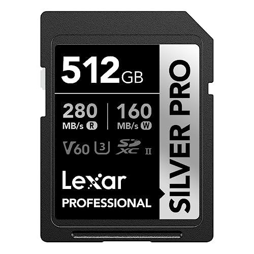 Lexar Silver Pro Sd Scheda Sd 512Gb, Scheda Di Memoria Uhs-Ii, V60, U3, C10, Scheda Sdxc, Fino A 280 Mb/S Di Lettura, Per Fotografi Professionisti, Vi