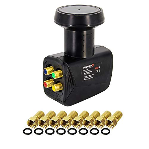 Premiumx Quad Lnb Per 4 Partecipanti - Convertitore Di Segnale Tv Con Protezione Dalle Intemperie - Lnb Satellitare Digitale In Nero, Incluso 8 X Conn