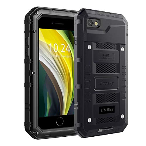 Beeasy Cover Iphone 7/8/Se 2020 Impermeabile Antiurto Nero, Se2 Custodia Protettiva Full Body Con Protezione Dello Schermo, Antigraffio Antineve Antic