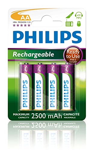 Philips Batterie Aa - Batterie Ricaricabili Hr03 - Nimh 1,2V - 500 Ricariche - 2500Mah