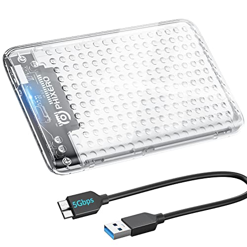 Phixero Case Hdd 2.5 Sata Usb 3.0, 5Gbps Case Hard Disk 2.5" Per Hdd E Ssd 9.5Mm E 7Mm, Case Ssd Esterno, Nessuno Strumento Richiesto[Supporto Uasp Sa