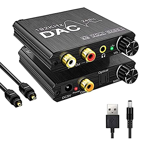 Hopbucan Convertitore Audio Digitale A Analogico Da 192 Khz Con Regolazione Dei Bassi E Del Volume, Spdif/Ottico/Coassiale Ad Analogico