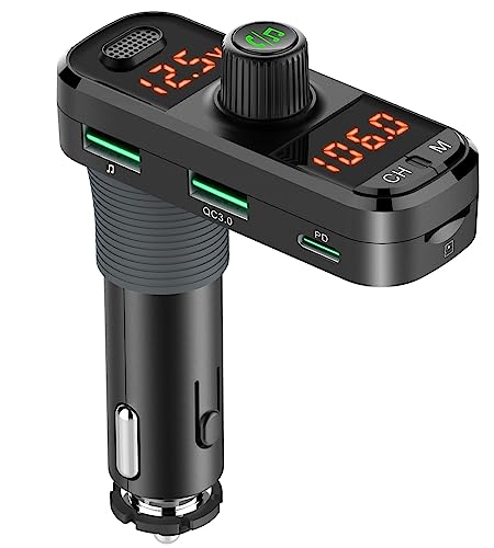 Gizmovine Trasmettitore Fm Bluetooth Per Auto, Adattatore Radio Musicale Mp3 Con Qc3.0 E Pd Carica Rapida, Doppio Display Digitale, Chiamata Vivavoce,