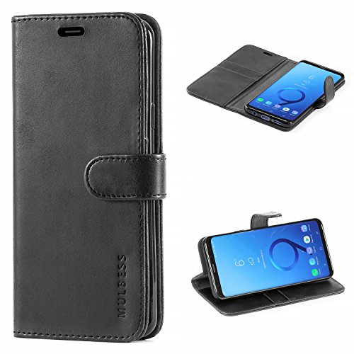 Mulbess Custodia Per Samsung Galaxy S9 Plus, Custodia Magnetica Flip Con Chiusura, Sintetica Portacellulare Protezione, Vintage Nero