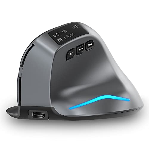 Zelotes Mouse Wireless Ricaricabile,Mouse Bluetooth Con Schermo Led,3200 Dpi 8 Pulsanti Mouse Verticale Ergonomico,Mouse Senza Fili Per Pc,Laptop
