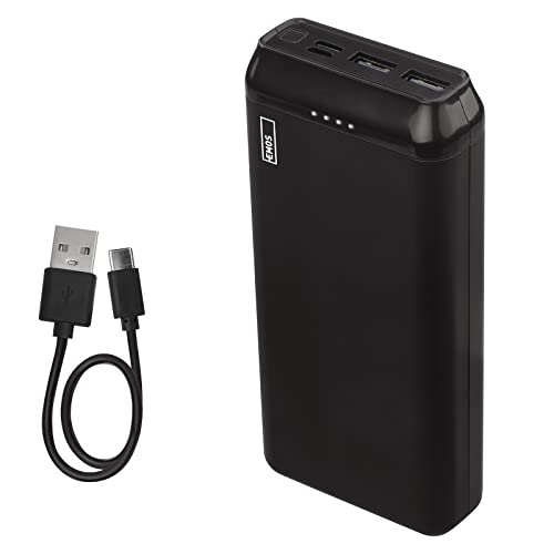 Emos Alpha2 - Batteria Esterna Da 20000 Mah, Per Cellulare, Tablet, Iphone, Ipad, Con Passaporto, Uscita 2 Usb, 1 Usb-C, Cavo Dati Usb/Usb-C Incluso,