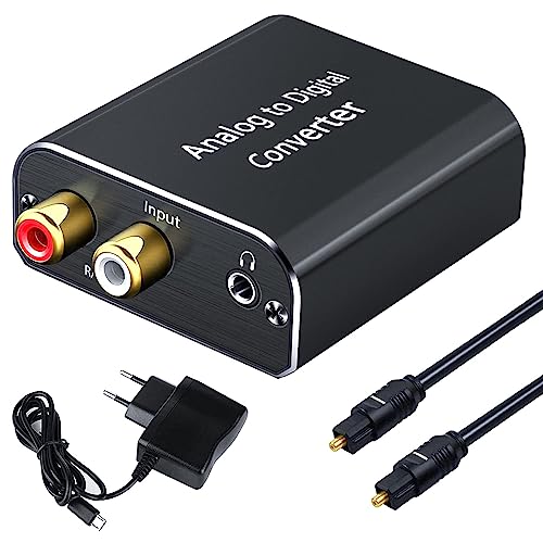 Amanka Analogico Ad Digitale Audio Convertitore Adattatore,Adc Convertitore Da Rca 3,5 Mm Jack A Coaxial Toslink Con Toslink Cavo E Power Adapter Per
