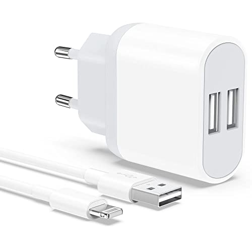 Caricatore Iphone, Caricabatterie Con 2M Cavo Per Iphone 8 7 6 6S X Xs 11 12 13 14 Pro Max Plus, Ipad, 2-Pack Carica Batteria 2.1A 5V Usb Presa Muro S
