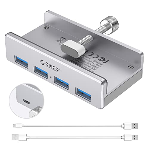 Orico Powered Hub Usb Type C A Usb 3.0 Adapter Con 4 Porte Usb 3.0, Compatto Salvaspazio Montabile In Alluminio Usb Hub, Velocità Di Trasferimento Vel