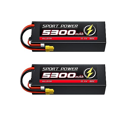 Hilldow M41 Rc Batteria 3S Lipo 5300Mah 11.1V 80Ccon Connettore Xt60, 2 Pack Hardcase Batteria Lipo Batteria Ricaricabile Per Rc Cars Truck Buggy