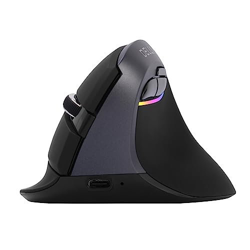 Delux Mouse Verticale Wireless, Mouse Ergonomico Per Il Tunnel Carpale, Usb, 2,4Ghz, Bluetooth, 800/1200/1600/2400/4000Dpi, 6 Pulsanti, Ricaricabile,
