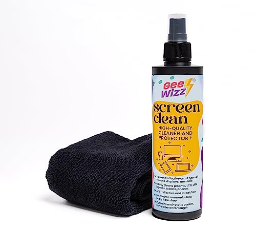 Gee-Wizz Screen Clean - Kit 250 Ml Spray Pulisci Schermo Con Panno Microfibra - Detergente Per Tutti Tipi Di Schermo, Display, Monitor Di Tutti I Disp