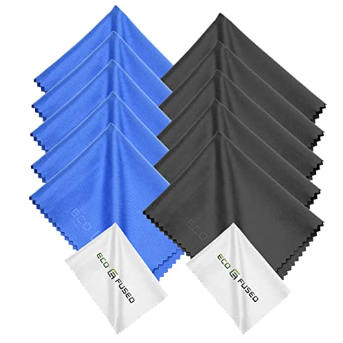 Microfiber Cleaning Cloth - Panno In Microfibra Blu/Nero 6 X 7" Con Panno In Microfibra Bianco - Confezione Da 12 Panni In Microfibra Per Occhiali E L