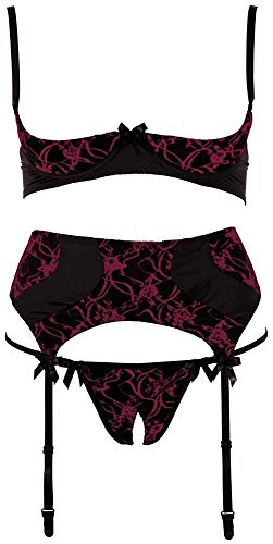 Conjunto Di Lencería Femenina Abierta Fina Negro Y Rojo Dimensioni 80B / M