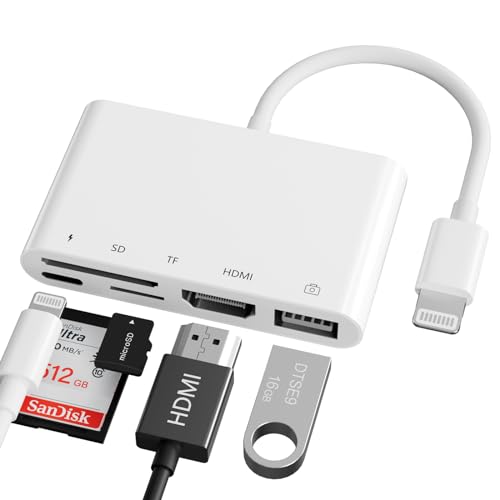 Feinodi Adattatore Hdmi Iphone, Adattatore Lighting Hdmi Usb/Sd/Tf Con Porta Di Alimentazione, Lighting Digital Av Adapter Cavo Hdmi Per Tv Compatibil