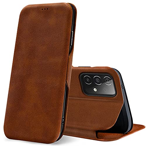 Verco Case Per Samsung Galaxy A33 5G Custodia, Cover A Libro Pelle Pu Per Samsung A33 5G Custodia Premio Booklet Protettiva, Marrone