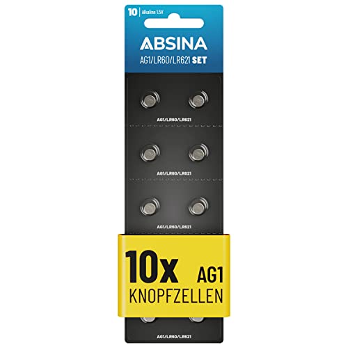 Absina 10X Sr621Sw Ag1 Lr621 Pile A Bottone Alkaline - Batteria 364 Orologio Da 1,5V A Prova Di Perdite E Di Lunga Durata - Lr60 / Sr60 / 1175S0 / 164