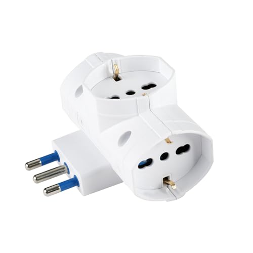 Adattatore Tripla Da Viaggio Con Spina Angolare 16A E 3 Prese Universali 10A/16A Bipasso/Schuko, Max 250V 1500W, Multipresa 3 In 1 (1)