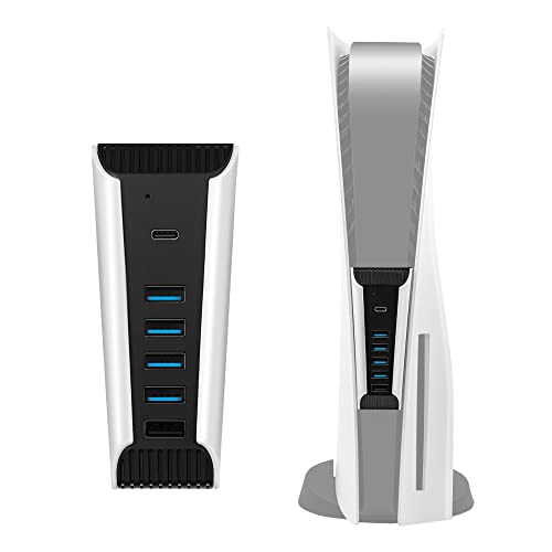 Mcbazel Ps5 Console Hub Usb2.0 5 Porte Hub Di Espansione Multiporta Ad Alta Velocità Trasferimento Dati Hub Usb C A Ricarica Rapida Per Ps5 Digital/Uh