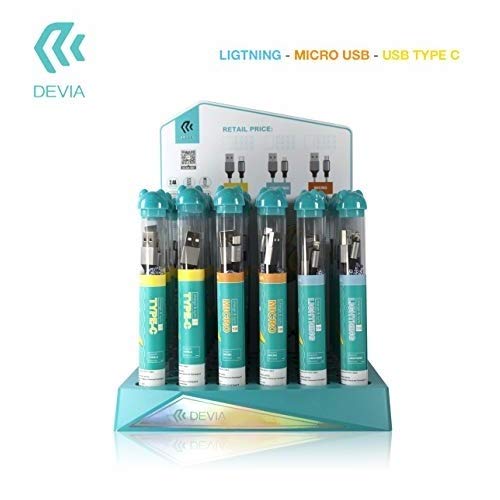 Devia De1030860, Espositore Da Banco Con 30 Cavi In Tessuto E Connettore In Acciaio Inclusi (10 X Apple Lightning - 10 X Usb Type-C - 10 X Micro Usb),