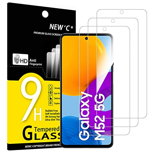 New'C 3 Pezzi, Vetro Temperato Per Samsung Galaxy M52 5G (6.7"), Pellicola Prottetiva Anti Graffio, Anti-Impronte, Senza Bolle, Durezza 9H, 0,33Mm Ult