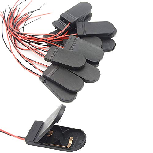Gtiwung 20 Pezzi Cr2032 Porta Batteria In Plastica, 2 X 3V Portabatterie A Bottone Con Interruttore On-Off Del Cavo (Nero)