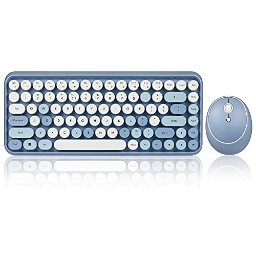 Perixx Periduo-713 Kit Mouse E Tastiera Senza Fili Da 2.4 Ghz, Tasti Arrotondati Dallo Stile Retro, Layout Usa Inglese, Blu Pastello