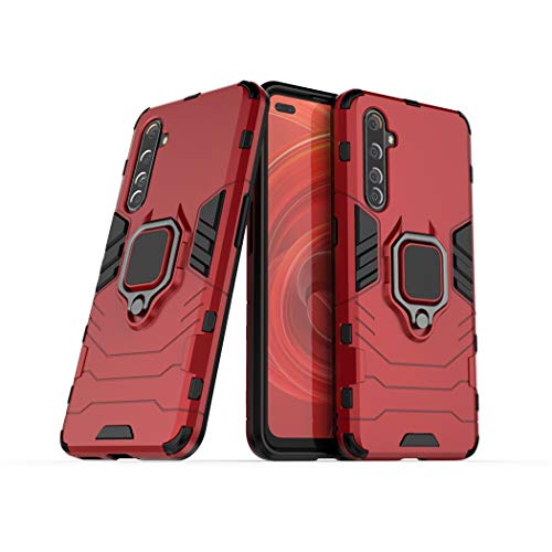 Compatibile Con Oppo Realme X50 Pro 5G Cover, Custodia Armor Anello Cavalletto (Funziona Con Il Supporto Magnetico Per Auto) Case Paraurti (Rosso)