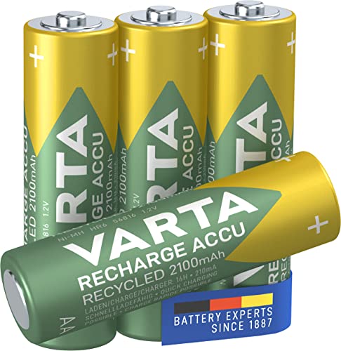 Varta Pile Ricaricabile Stilo Aa Recycled 56816101404. 11% Di Materiale Riciclato Bassa Autoscarica Ni-Mh, Batterie Precaricate. 4 Pile - 2100 Mah